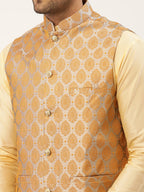 Jompers Men's Woven Design Nehru Jacket and Kurta Pyjama Set - Silver | Grocsy