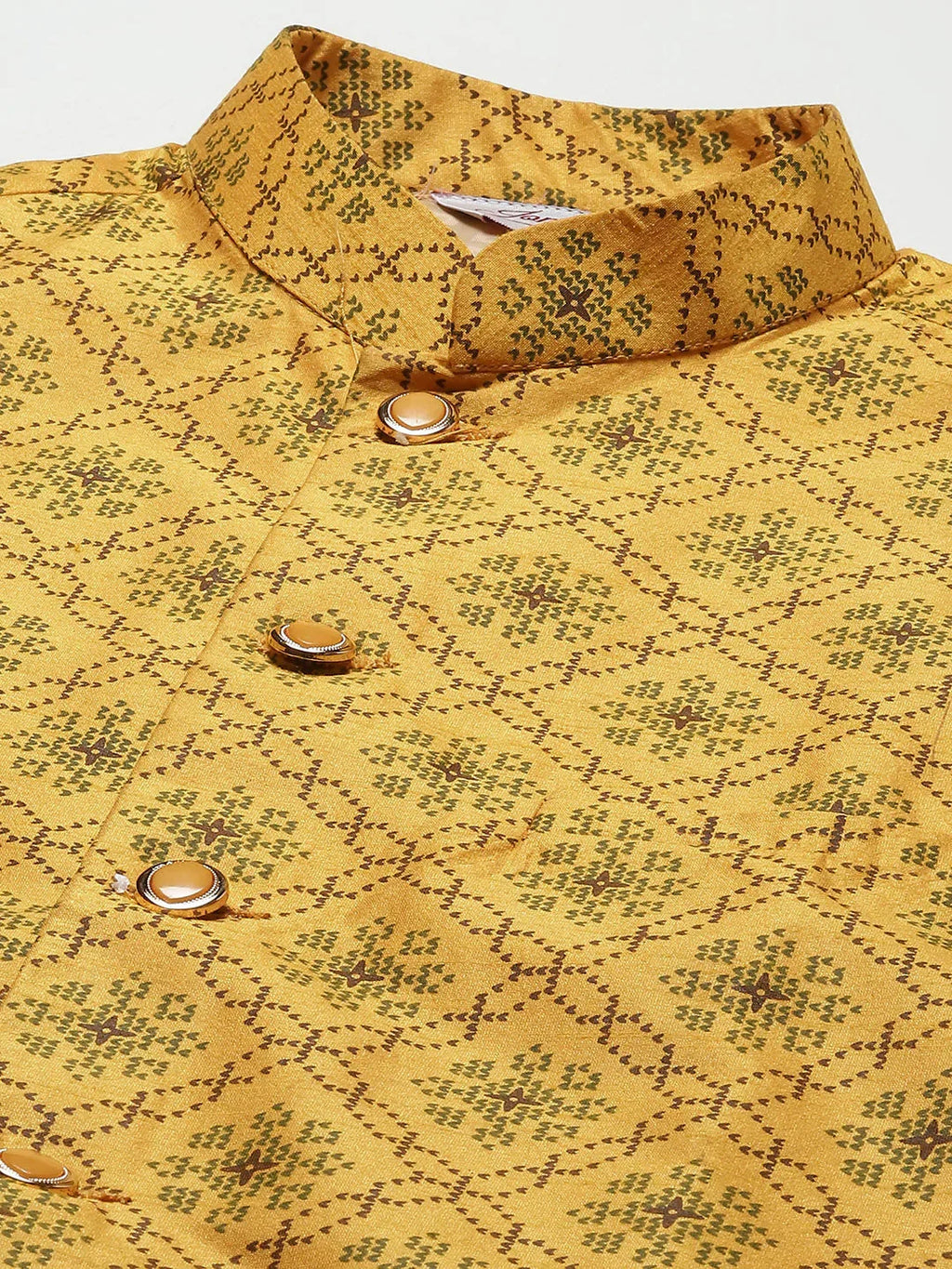 Jompers Men's Printed Nehru Jacket and Kurta Pyjama Set - Mustard | Grocsy