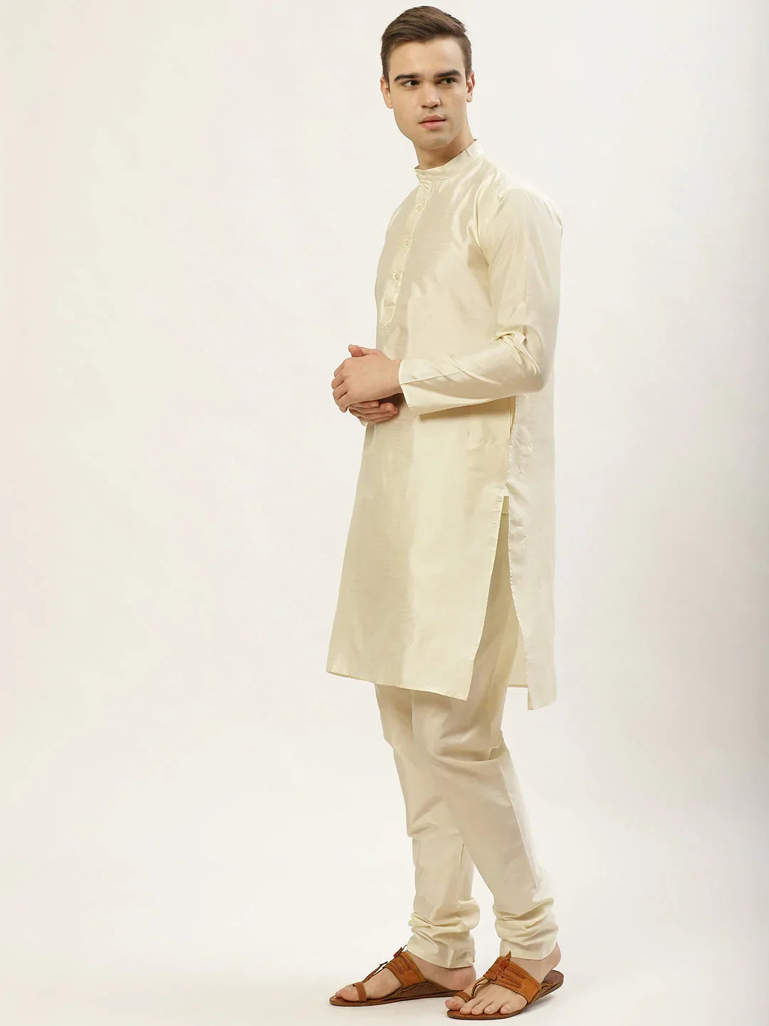 Jompers Men's Printed Nehru Jacket and Kurta Pyjama Set - Mustard | Grocsy