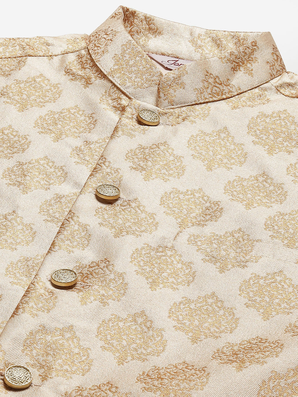 Jompers Men's Solid Kurta Pyjama With Floral Cream Printed Nehru Jacket | Grocsy