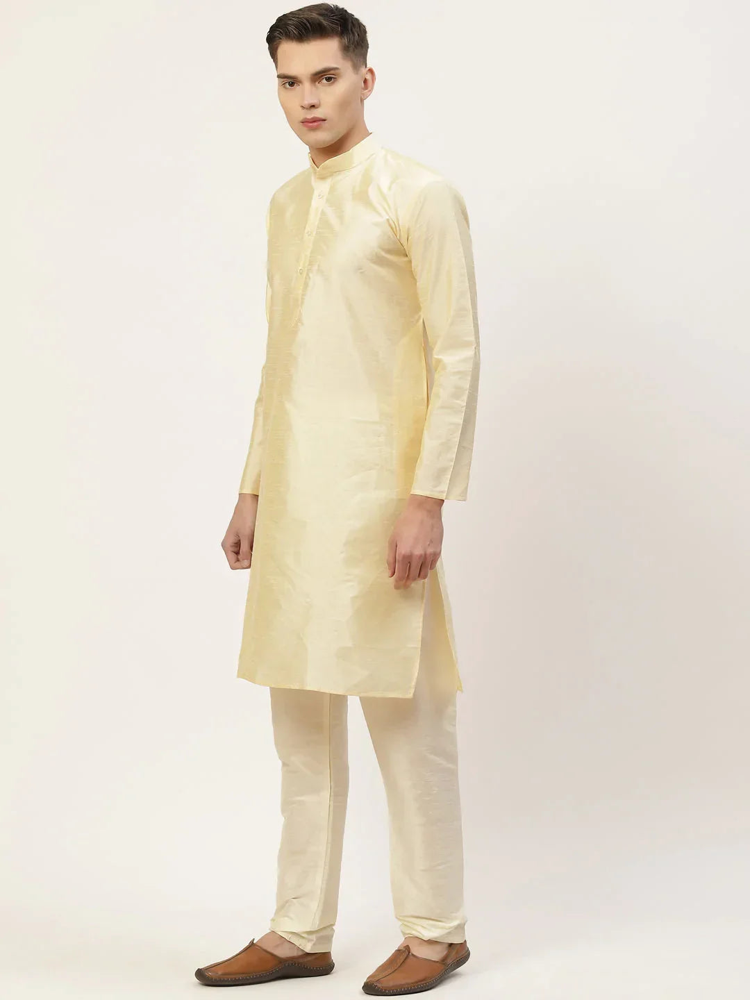 Jompers Men's Solid Kurta Pyjama With Floral Cream Printed Nehru Jacket | Grocsy