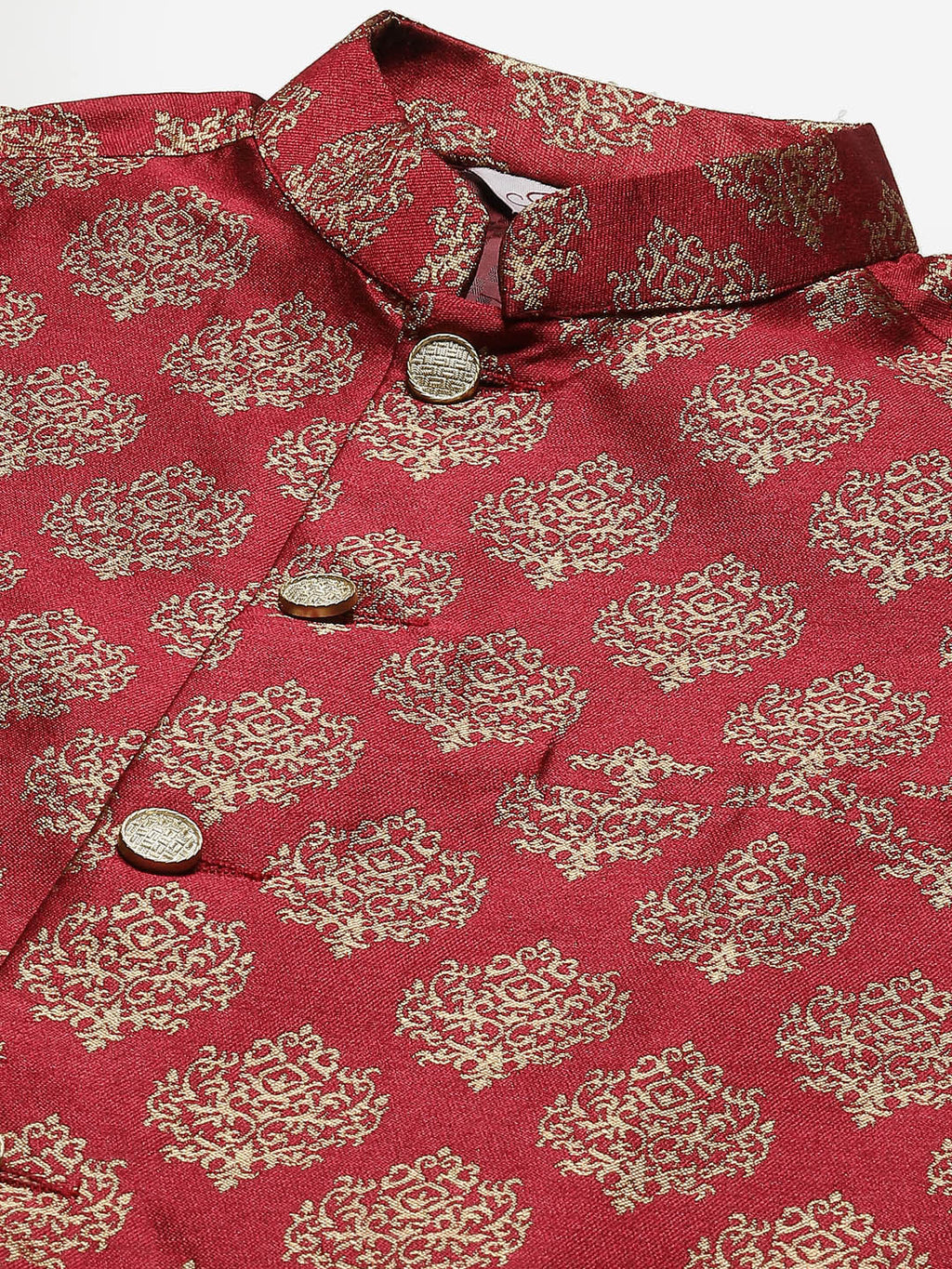 Jompers Men's Solid Kurta Pyjama With Floral Maroon Printed Nehru Jacket | Grocsy