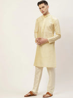 Jompers Men's Solid Kurta Pyjama With Floral Maroon Printed Nehru Jacket | Grocsy