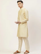 Jompers Men's Solid Kurta Pyjama With Floral Navy Printed Nehru Jacket | Grocsy