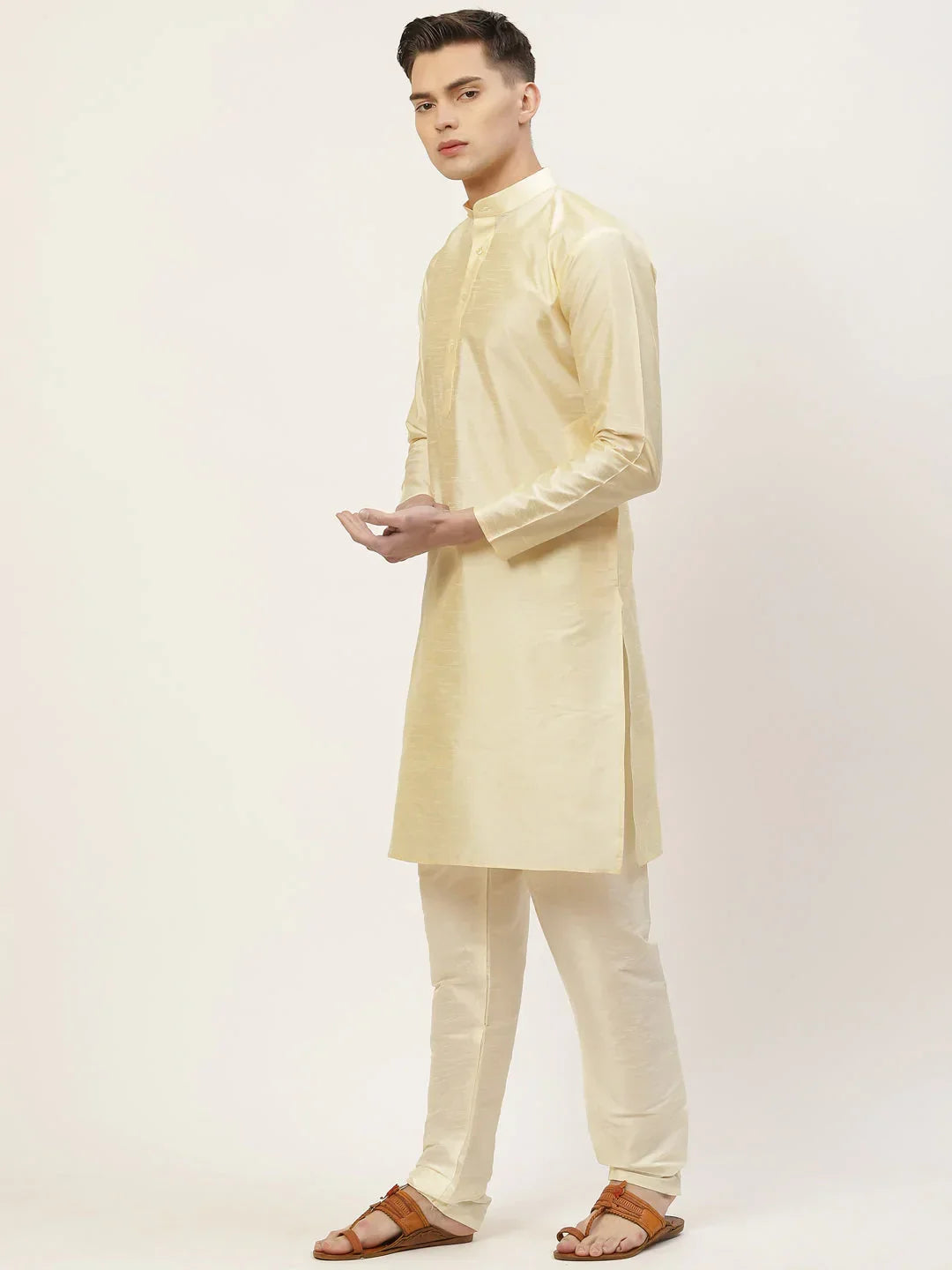 Jompers Men's Solid Kurta Pyjama With Floral Navy Printed Nehru Jacket | Grocsy