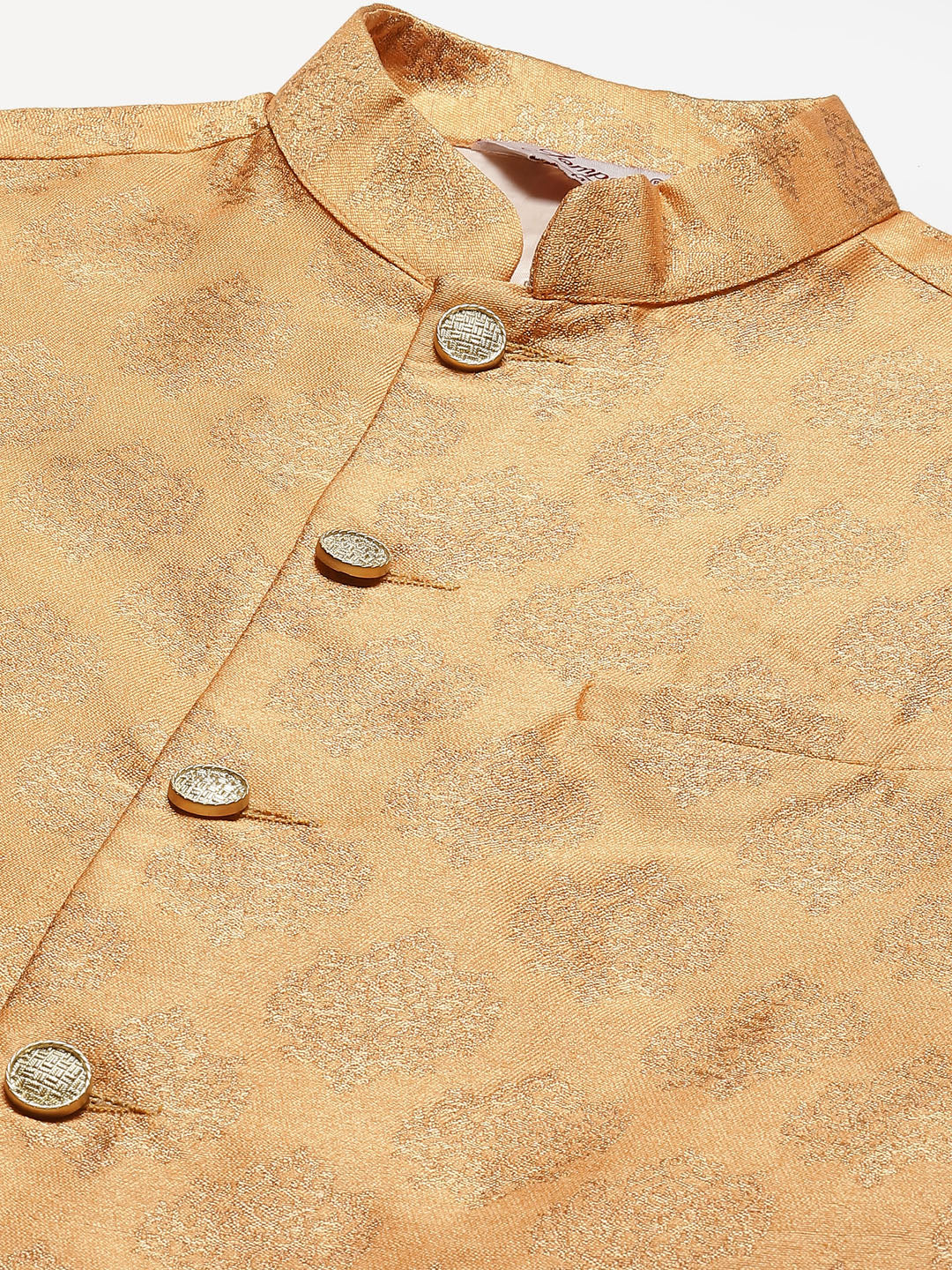 Jompers Men's Solid Kurta Pyjama With Floral Peach Printed Nehru Jacket | Grocsy