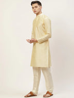 Jompers Men's Solid Kurta Pyjama With Floral Peach Printed Nehru Jacket | Grocsy