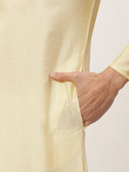 Jompers Men's Solid Kurta Pyjama With Floral Peach Printed Nehru Jacket | Grocsy