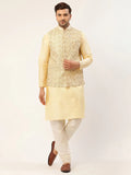 Jompers Men's Solid Kurta Pyjama With Cream Embroidered Nehru Jacket | Grocsy
