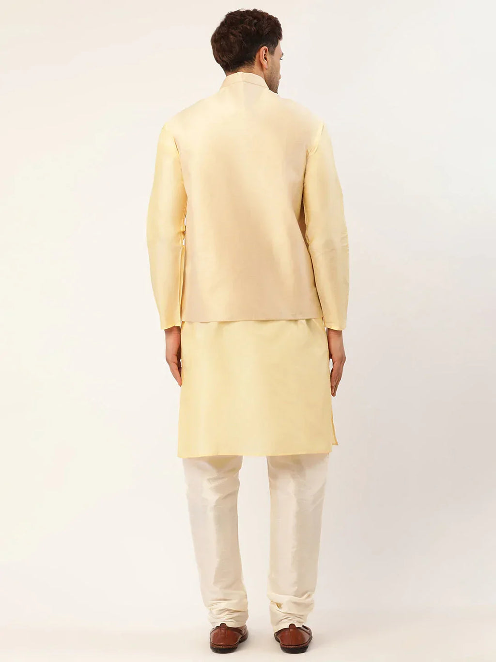 Jompers Men's Solid Kurta Pyjama With Cream Embroidered Nehru Jacket | Grocsy