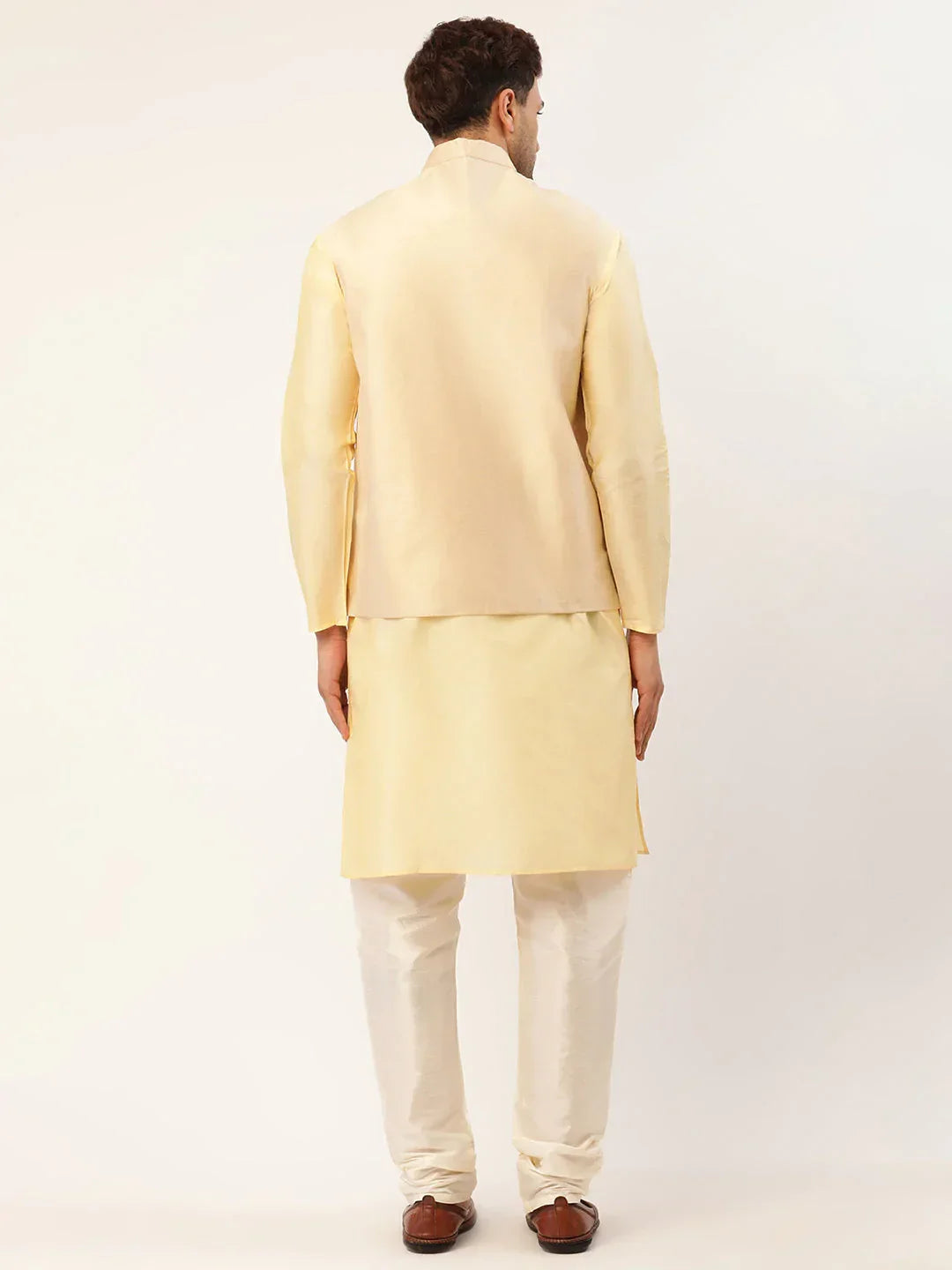 Jompers Men's Solid Kurta Pyjama With Cream Embroidered Nehru Jacket | Grocsy