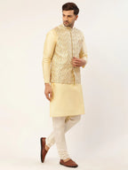 Jompers Men's Solid Kurta Pyjama With Cream Embroidered Nehru Jacket | Grocsy
