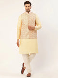 Jompers Men's Solid Kurta Pyjama With Pink Embroidered Nehru Jacket | Grocsy