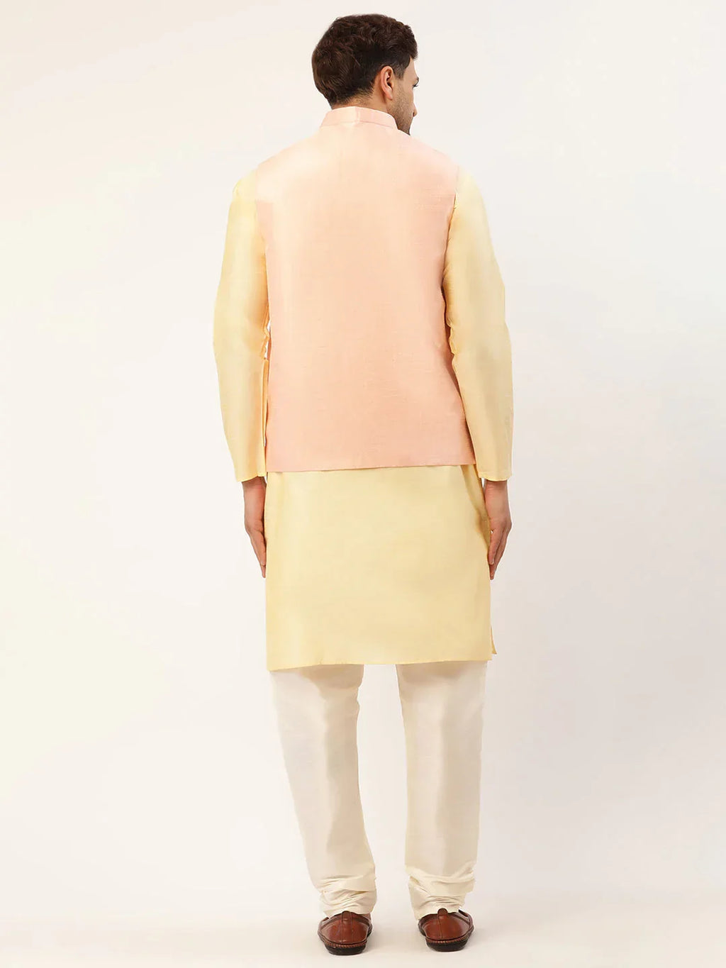 Jompers Men's Solid Kurta Pyjama With Pink Embroidered Nehru Jacket | Grocsy