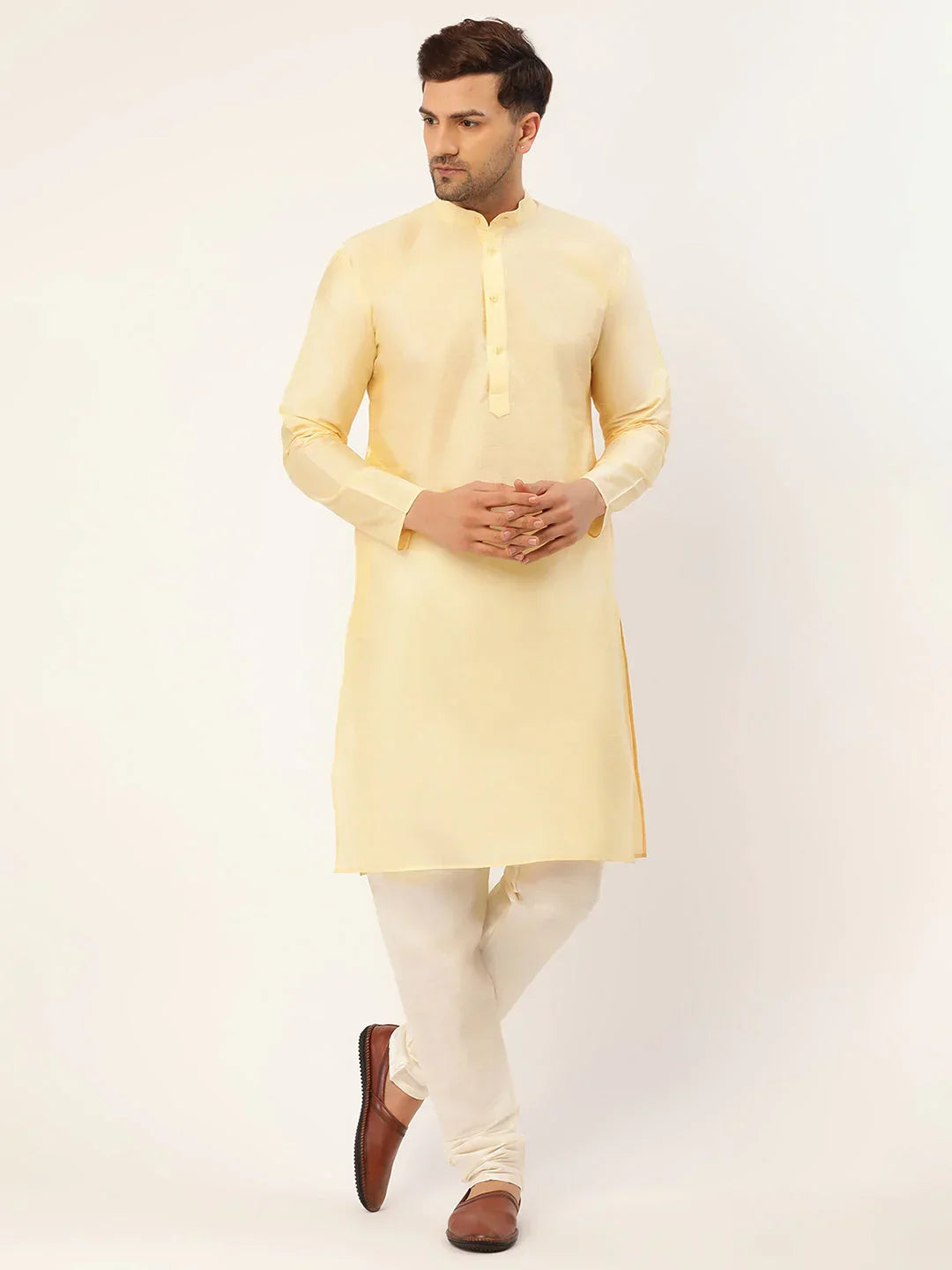 Jompers Men's Solid Kurta Pyjama With Pink Embroidered Nehru Jacket | Grocsy