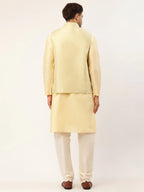 Jompers Men's Solid Kurta Pyjama With Pista Green Embroidered Nehru Jacket | Grocsy