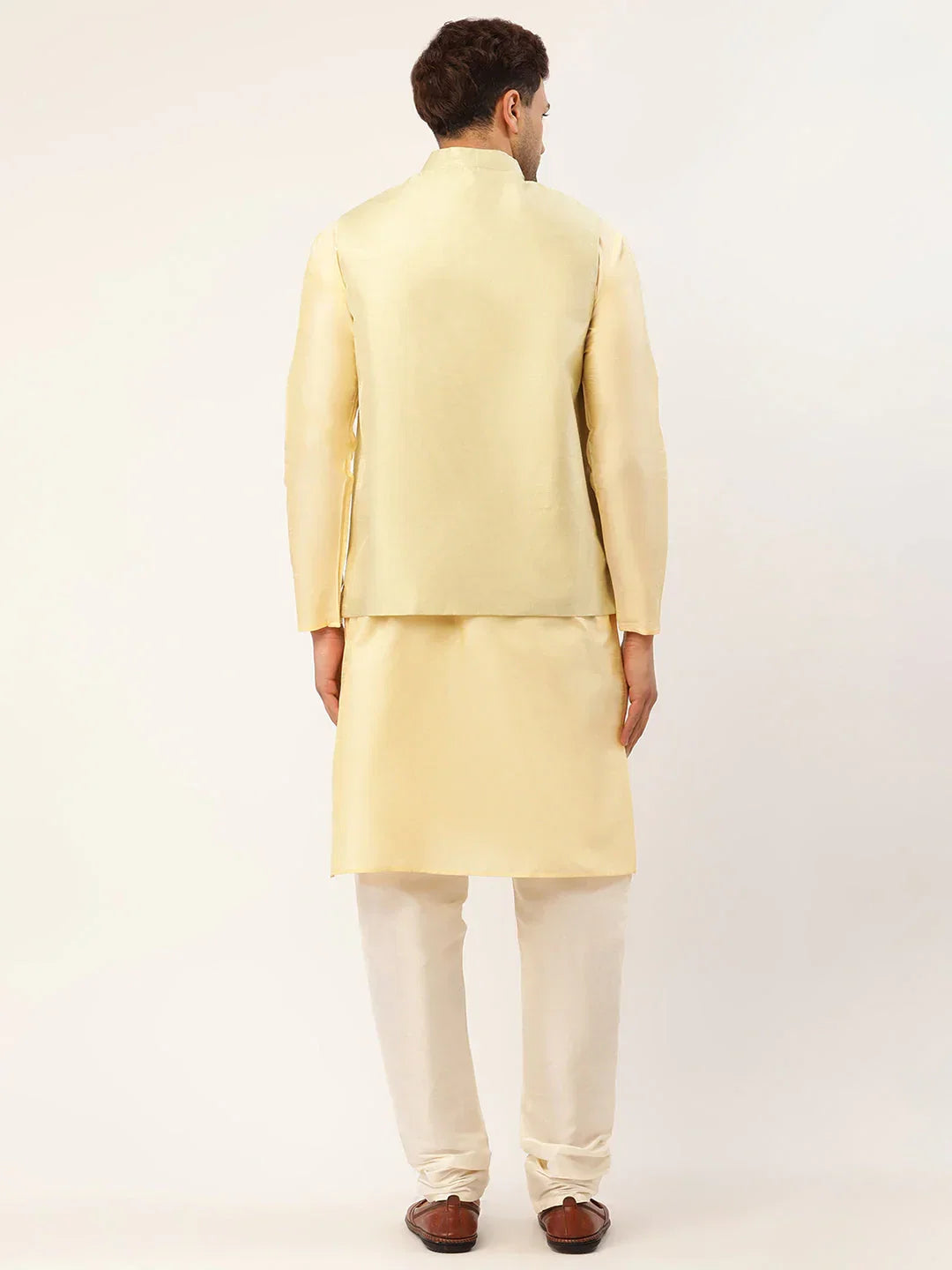 Jompers Men's Solid Kurta Pyjama With Pista Green Embroidered Nehru Jacket | Grocsy