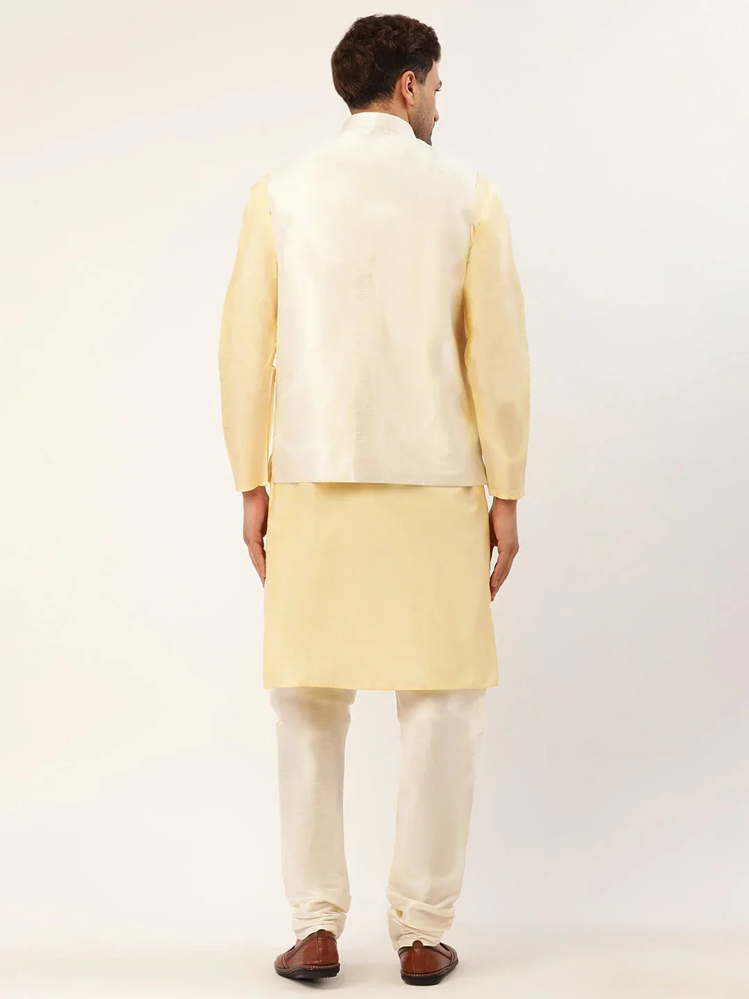 Jompers Men's Solid Kurta Pyjama With White Embroidered Nehru Jacket | Grocsy