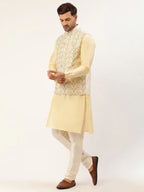 Jompers Men's Solid Kurta Pyjama With White Embroidered Nehru Jacket | Grocsy