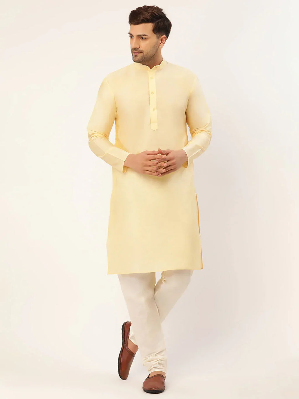 Jompers Men's Solid Kurta Pyjama With White Embroidered Nehru Jacket | Grocsy