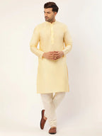 Jompers Men's Solid Kurta Pyjama With White Embroidered Nehru Jacket | Grocsy