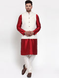Jompers Men's Solid Dupion Kurta Pajama with Embroidered Nehru Jacket | Grocsy