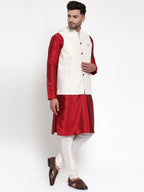Jompers Men's Solid Dupion Kurta Pajama with Embroidered Nehru Jacket | Grocsy