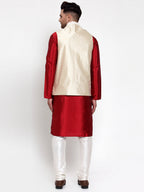 Jompers Men's Solid Dupion Kurta Pajama with Embroidered Nehru Jacket | Grocsy