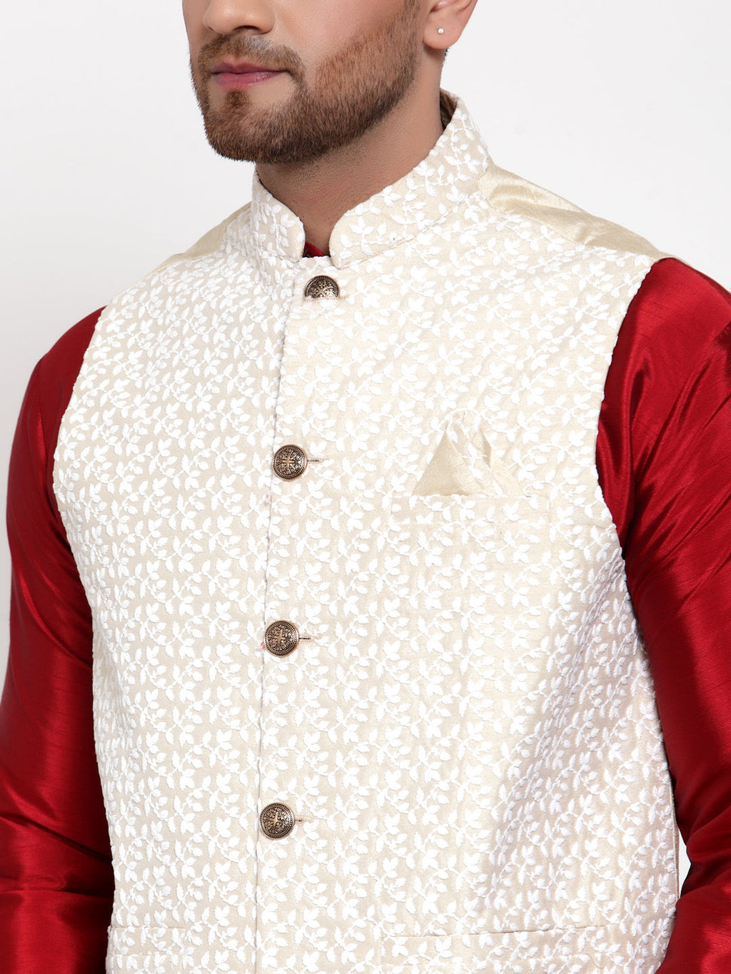 Jompers Men's Solid Dupion Kurta Pajama with Embroidered Nehru Jacket | Grocsy