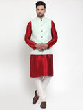 Jompers Men's Solid Dupion Kurta Pajama with Embroidered Nehru Jacket (Light-Green) | Grocsy
