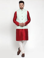 Jompers Men's Solid Dupion Kurta Pajama with Embroidered Nehru Jacket (Light-Green) | Grocsy