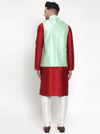 Jompers Men's Solid Dupion Kurta Pajama with Embroidered Nehru Jacket (Light-Green) | Grocsy