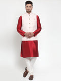 Jompers Men's Solid Dupion Kurta Pajama with Embroidered Nehru Jacket (Pink) | Grocsy