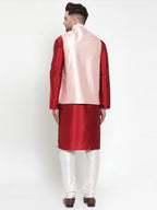 Jompers Men's Solid Dupion Kurta Pajama with Embroidered Nehru Jacket (Pink) | Grocsy