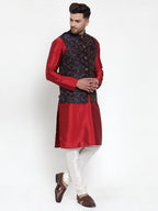 Jompers Men's Solid Dupion Kurta Pajama with Woven Nehru Jacket | Grocsy