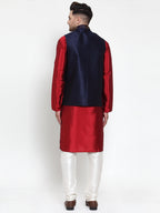 Jompers Men's Solid Dupion Kurta Pajama with Woven Nehru Jacket | Grocsy