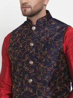 Jompers Men's Solid Dupion Kurta Pajama with Woven Nehru Jacket | Grocsy