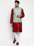 Jompers Men's Solid Dupion Kurta Pajama with Woven Nehru Jacket (Sky) (JOKPWC_M-D_4013Sky) | Grocsy