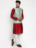 Jompers Men's Solid Dupion Kurta Pajama with Woven Nehru Jacket (Sky) (JOKPWC_M-D_4013Sky) | Grocsy