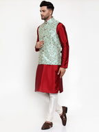 Jompers Men's Solid Dupion Kurta Pajama with Woven Nehru Jacket (Sky) (JOKPWC_M-D_4013Sky) | Grocsy