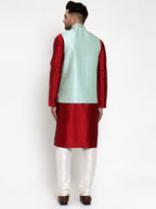 Jompers Men's Solid Dupion Kurta Pajama with Woven Nehru Jacket (Sky) (JOKPWC_M-D_4013Sky) | Grocsy