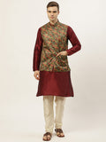 Jompers Men's Printed Nehru Jacket and Kurta Pyjama Set - Black | Grocsy