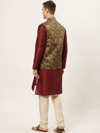Jompers Men's Printed Nehru Jacket and Kurta Pyjama Set - Black | Grocsy