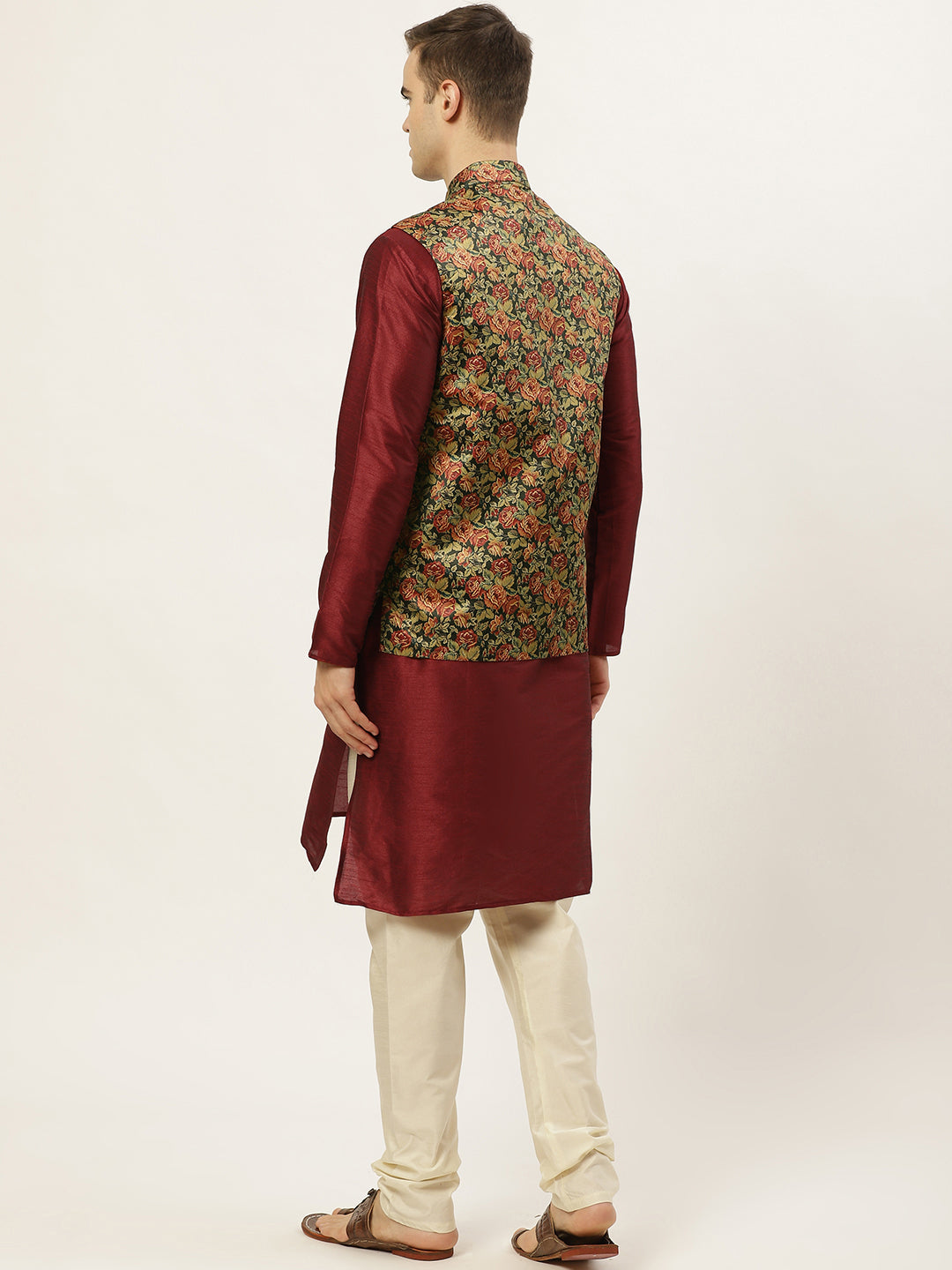 Jompers Men's Printed Nehru Jacket and Kurta Pyjama Set - Black | Grocsy