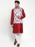 Jompers Men's Solid Dupion Kurta Pajama with Printed Nehru Silver Jacket | Grocsy