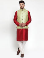Jompers Men's Solid Dupion Kurta Pajama with Embroidered Nehru Jacket (Green) | Grocsy
