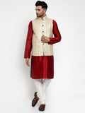 Jompers Men's Solid Dupion Kurta Pajama with Embroidered Cream Nehru Jacket | Grocsy