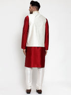 Jompers Men's Solid Dupion Kurta Pajama with Embroidered Cream Nehru Jacket | Grocsy