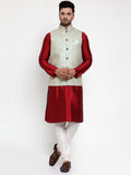 Jompers Men's Solid Dupion Kurta Pajama with Embroidered Nehru Jacket (Sky) | Grocsy