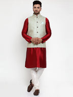 Jompers Men's Solid Dupion Kurta Pajama with Embroidered Nehru Jacket (Sky) | Grocsy
